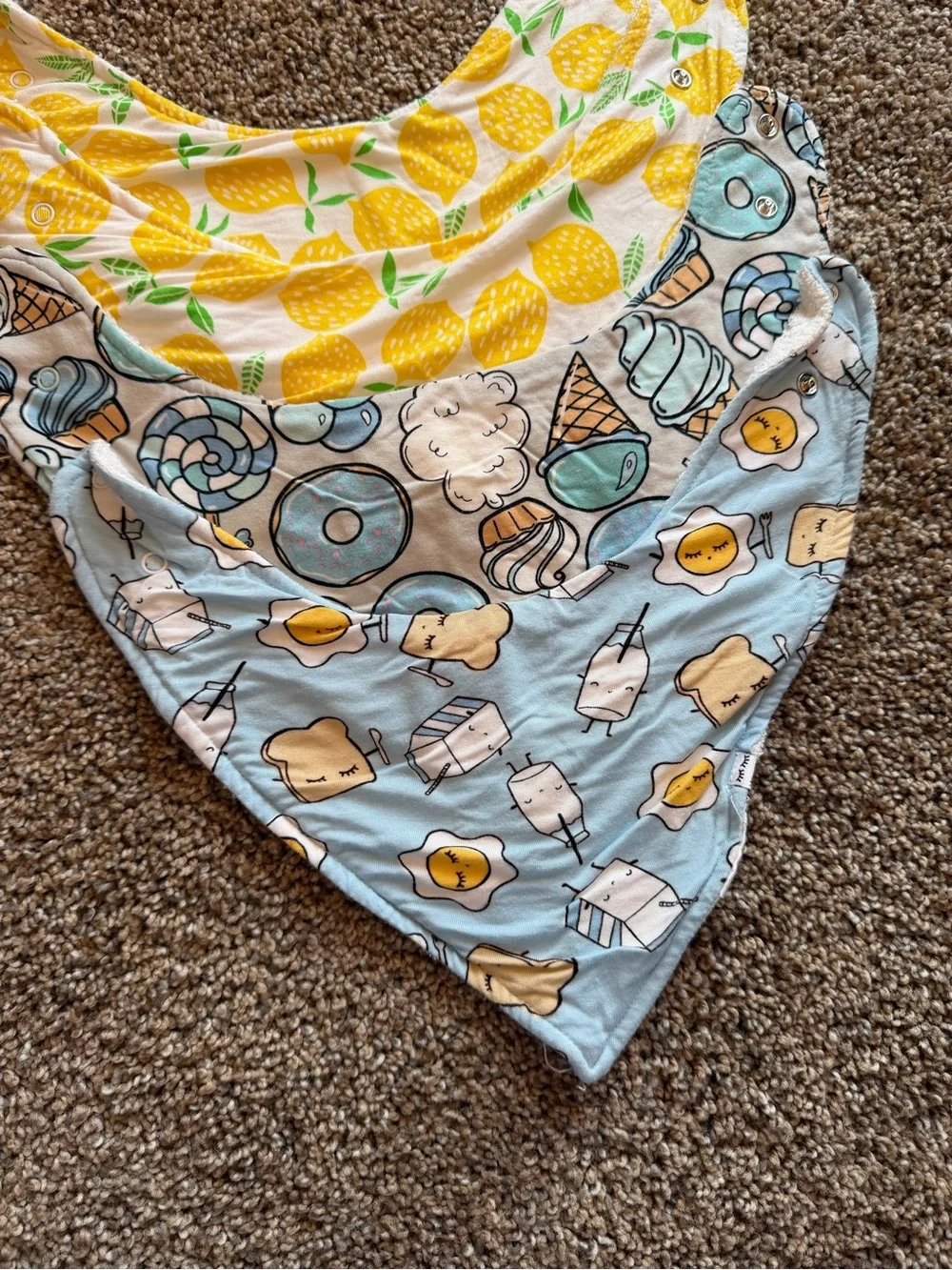 LITTLE SLEEPIES Bamboo Bandana Bib Bundle Lemons Breakfast Food Donut Ice Cream